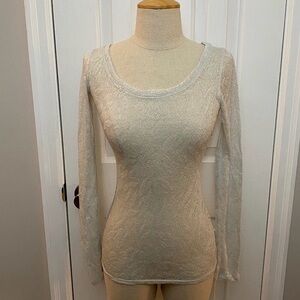 Express White Silver Metallic Shimmer Long Sleeve Top XS